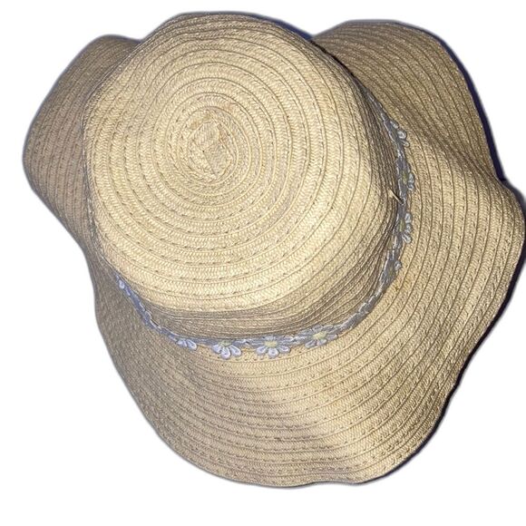 DAISIES Woven Straw Bucket Hat White Yellow Daisies Womens One Size Fits Most - Picture 4 of 8